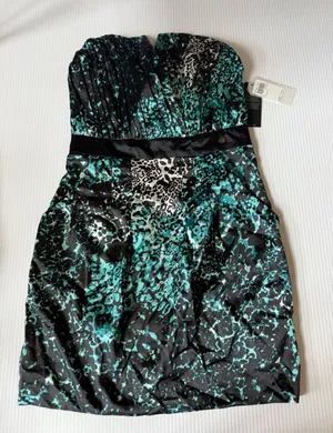 Guess Strapless Dress Party Cocktail A-Line Animal Print Green‎ Multi 6 thumbnail 1