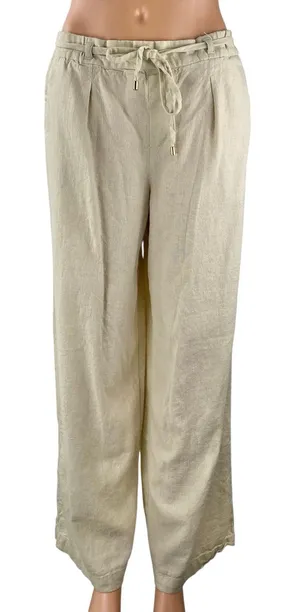 Zara Women's Beige Linen Drawstring Pleated Wide Leg Baggy Trousers Pants Size S thumbnail 1