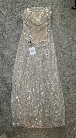Hello Molly Sequin Strapless Maxi Dress Beige Size L thumbnail 1