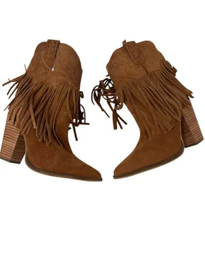 DINGO Crazy Train Fringe Embroidered Snip Toe Cowboy Booties Camel,Size 9.5 NWOT thumbnail 3