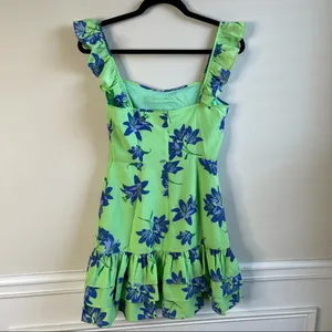 Anthropologie Likely green floral charlotte‎ mini ruffle dress size 0 thumbnail 4