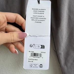 NWT Alo Washed AloSoft Crop Finesse Long Sleeve Cool Grey Crop Size XS thumbnail 3