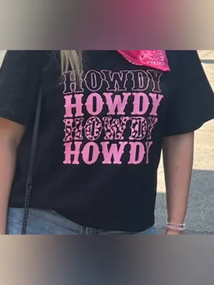 Women’s 'Howdy' Black Graphic Tee with Pink Print thumbnail 2
