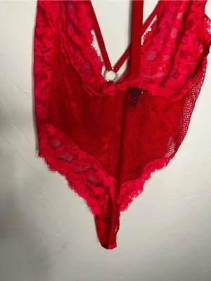 Victoria’s Secret Red Unlined Lace And Mesh Harness Lingerie thumbnail 7