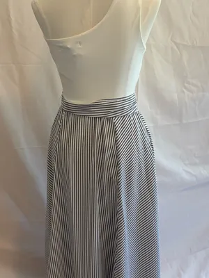 One-Shoulder White and Black Striped Dress thumbnail 2