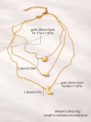 Gold 3 Layer Star Moon Heart Necklace Boho Minimalist thumbnail 2