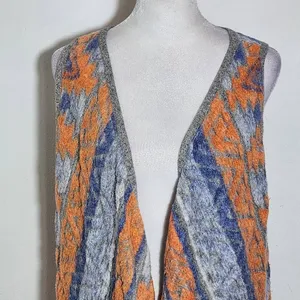 INC International Concepts Gray and Orange Aztec Vest with Fringe Size Medium thumbnail 3