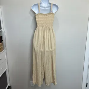 Universal Thread Women's XS Smocked Linen Maxi Jumpsuit Beige‎ Boho Lagenlook thumbnail 9