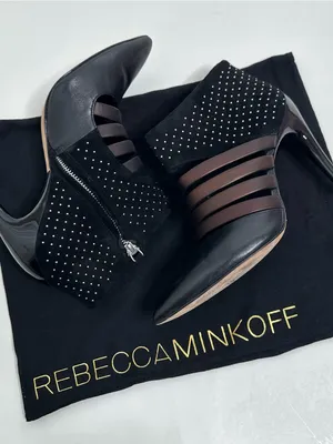 Rebecca Minkoff Caesar Studded Heels Black Leather & Suede Size 8 thumbnail 4