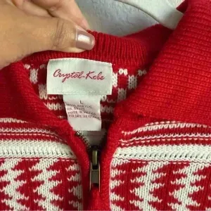 Crystal Kobe Zip Up Sweater Large Red And White Winter Warm Cardigan‎ Ski Casual thumbnail 10