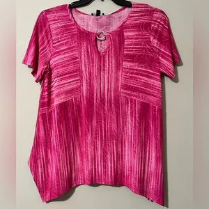 Sami & Jo size medium womens fuchsia short sleeve blouse lightweight stretchy thumbnail 1