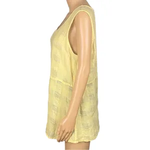 FLAX 100% Linen Yellow Woven Windowpane Check Tank Top Lagenlook Medium FLAW thumbnail 6