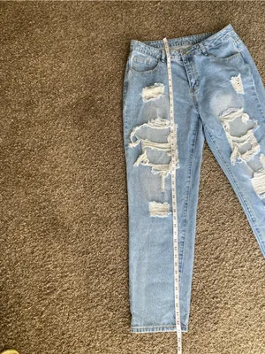 SHEIN Light Blue Distressed Boyfriend Jeans thumbnail 3