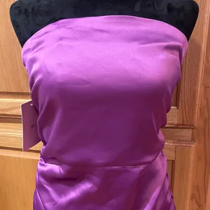 BHLDN Selena Strapless Stretch Satin Slip Ruched Midi‎ Dress Purple Size Medium thumbnail 6