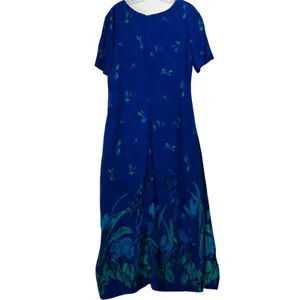 SL Fashions Vintage‎ Blue Floral Rayon Maxi Dress Short Sleeve Tie Waist Size 12 thumbnail 2