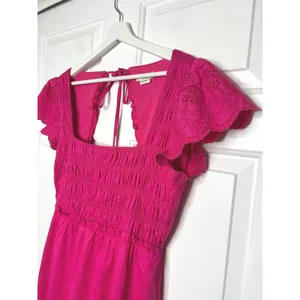 Jason Wu Smocked Eyelet Open Back Midi Dress‎ Large Hot Pink thumbnail 2