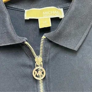 Y2K Michael Michael Kors Navy Blue‎ Ruched Quarter Zip Polo Top XS MK Logo Charm thumbnail 4