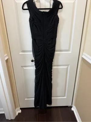 Tadashi Shoji Black Draped Mesh Evening Gown M thumbnail 8
