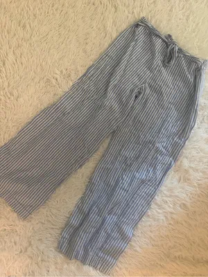 Beachlunchlounge Linen Blend Blue White Striped Wide Leg Pants M thumbnail 1