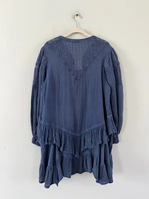 NWT Free People Sachi Denim Blue‎ Boho Cottage Ruffle Cotton Mini Dress thumbnail 4