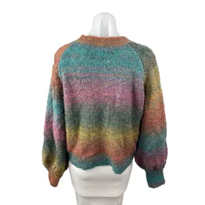 Aqua Women's Multicolor Knit Rainbow Stripe Long Sleeve Crew Sweater Top Size L thumbnail 4