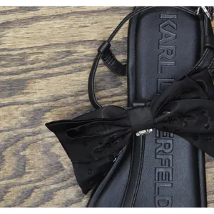 NWT Karl Lagerfeld Paris Womens Cristi Studded Bow Thong Sandal Slide Black 9M thumbnail 9