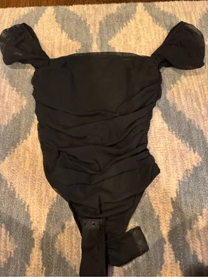 Black Ruched Off-Shoulder Bodysuit Princess Polly NWOT size 2 thumbnail 1