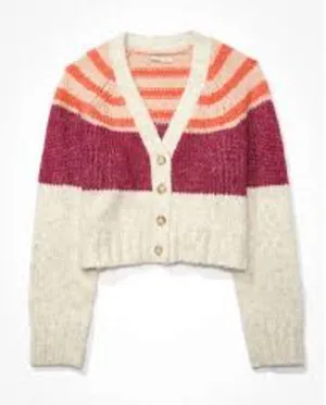 NWT American Eagle Colorblock Striped Wool Blend Knit‎ Cardigan in Cream thumbnail 1