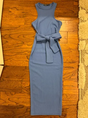 Boohoo body con blue dress with tie front thumbnail 2