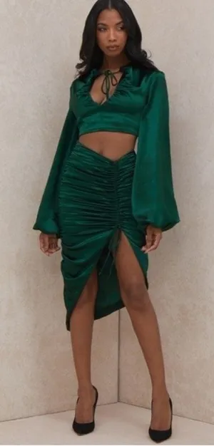 House of CB Petronella Asymmetrical Emerald Green Womens Skirt Midi New Small thumbnail 1