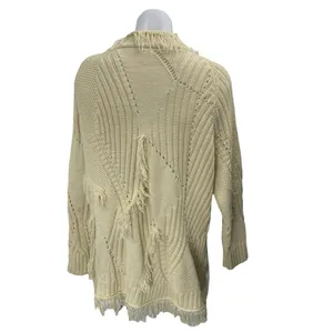 Tularosa Cream Long Sleeve Boho Fringe Midi Open Cardigan Sweater Top Size S thumbnail 2