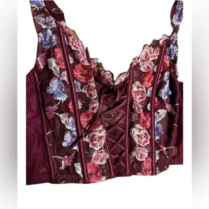 Victoria's Secret dream angels Burgundy floral embroidery corset bra lingerie thumbnail 5