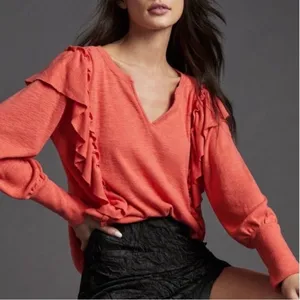 Anthropologie Pilcro Cozy Popover Ruffle Pullover Sweater Size L thumbnail 1