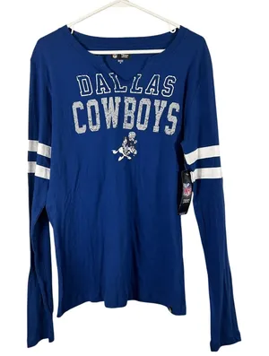 Dallas Cowboys NFL Long Sleeve T-Shirt Women's Medium Blue Gray White Cotton NEW thumbnail 1