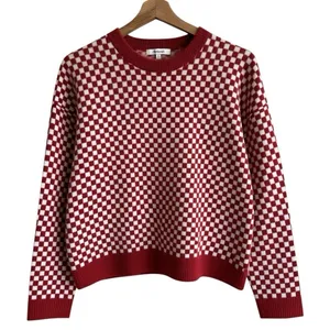 Madewell Checkerboard Jacquard Pullover Sweater S Alpaca Boxy Scarlet thumbnail 1