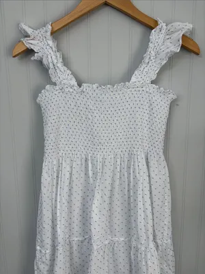 Hill House Home Swiss Dot Smocked Tiered Midi Dress Women Size XS thumbnail 3