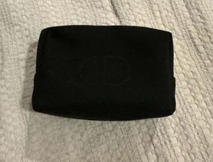 Christian Dior Beauty Black Canvas Cosmetic Makeup Pouch with CD Logo thumbnail 1