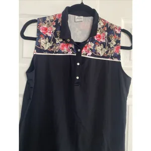 Daily Sports Womens Large Black Floral Sleeveless Golf Tennis Top Pearl Snap‎ thumbnail 3