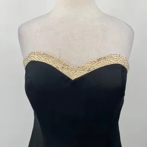 Vintage Y2k Camille La Vie Gown Beaded Strapless Satin Sweetheart Black Beige 10 thumbnail 4