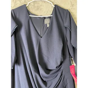 Adrianna‎ Papell Pearl Trim Knit Crepe Gown 20W Midnight Navy Formal New thumbnail 3