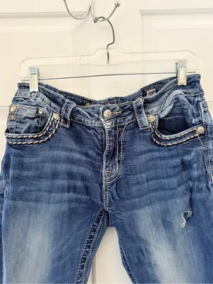 Miss Me Distressed Skinny Jeans in Blue Wash thumbnail 2
