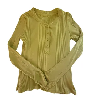 Aerie Top Womens Size M Ribbed Henley Long Sleeve Green Y2K Casual Comfort thumbnail 1