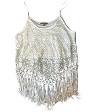 NWT Charlotte Russe Vintage White Fringe Crochet Tank Top Women's Medium thumbnail 1
