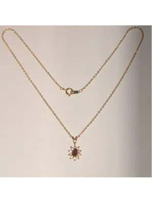Gold Tone Vintage Red Rhinestone Dainty Pendant Necklace thumbnail 3