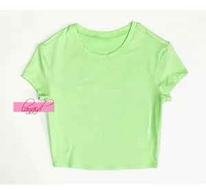 Alo Crop Finesse Short Sleeve Ultramint Neon Bright Stretchy Cropped T-Shirt Top thumbnail 6