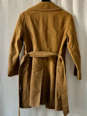 Vintage Debbi Robert tan brown short faux suede trench coat made in France small thumbnail 3