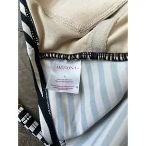 MERONA‎ Black White Striped One Piece Swimsuit Adjustable Straps Size Large thumbnail 7