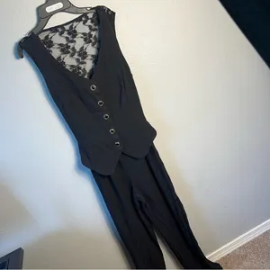 Vintage 80’s 90’s Black Lace-Up Jumpsuit‎ with Relaxed Fit sz 10 Carol Anderson thumbnail 6
