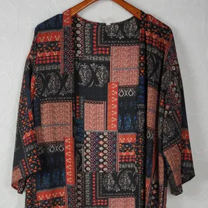 PinkBlush Womens‎ Kimono Cover Up Size L Black Brown Bandana Paisley Print Open thumbnail 4