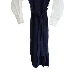 En Saison Navy Cable‎ Knit Sweater Vest Shirt Dress Mixed Media Midi XS NEW thumbnail 6